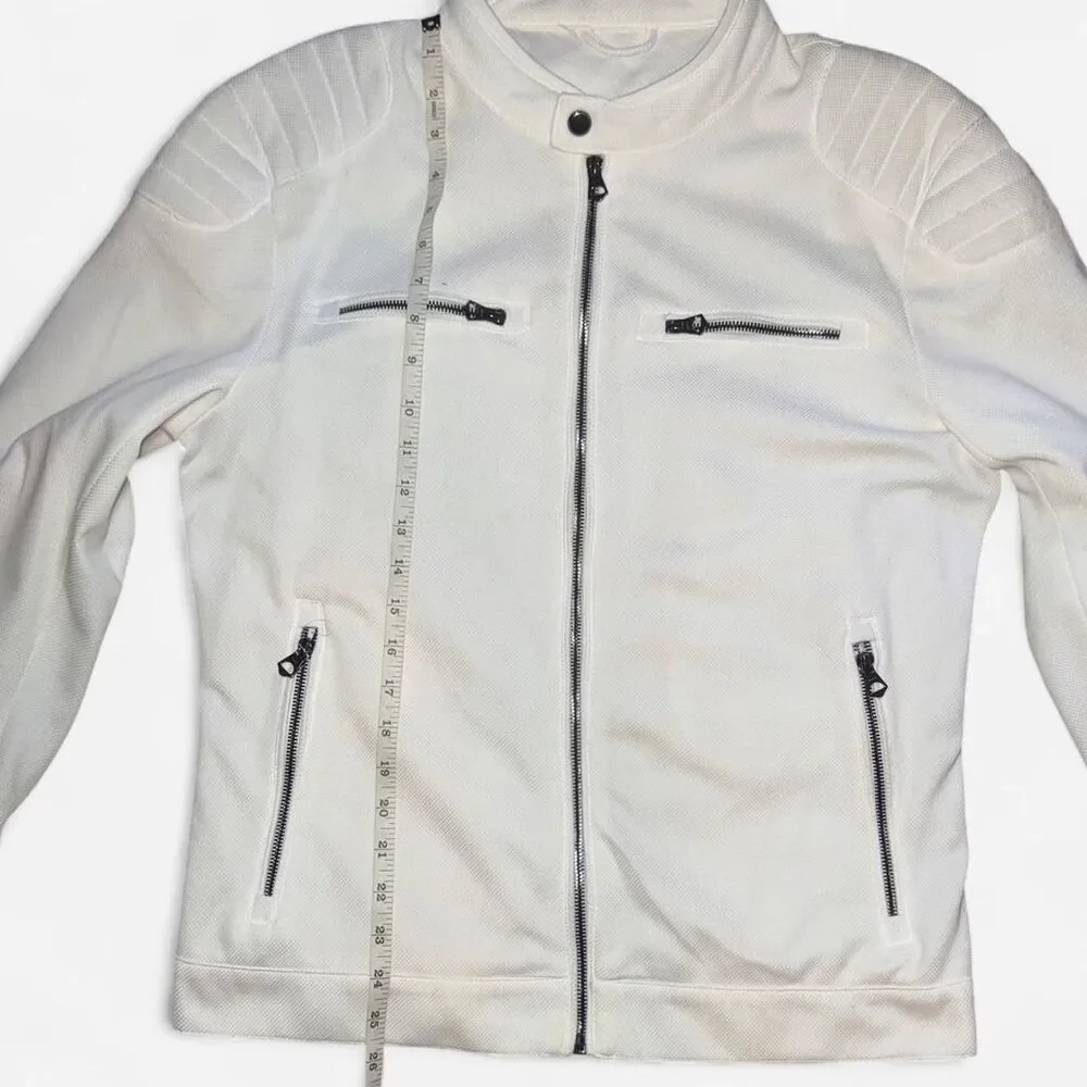Zara Men's White Moto Racer Jacket SIZE LARGE